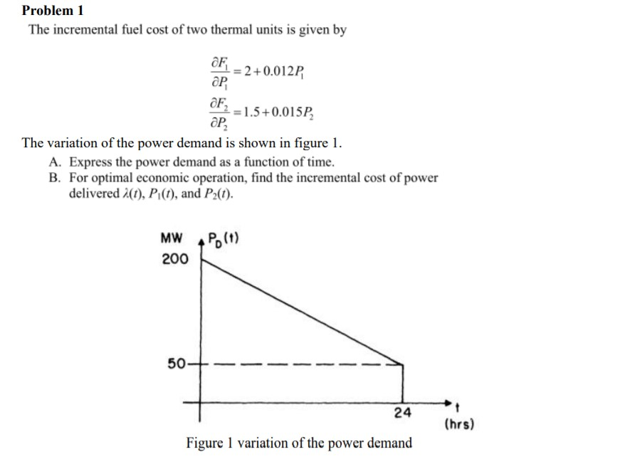 Solved Problem 1 The incremental fuel cost of two thermal | Chegg.com