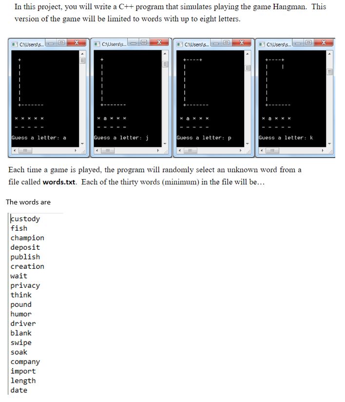 Solved In this project, you will write a C+ program that | Chegg.com