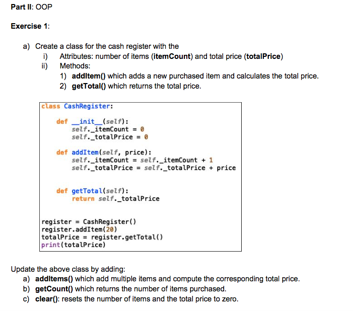 Solved Part II: OOP Exercise 1: A) Create A Class For The | Chegg.com