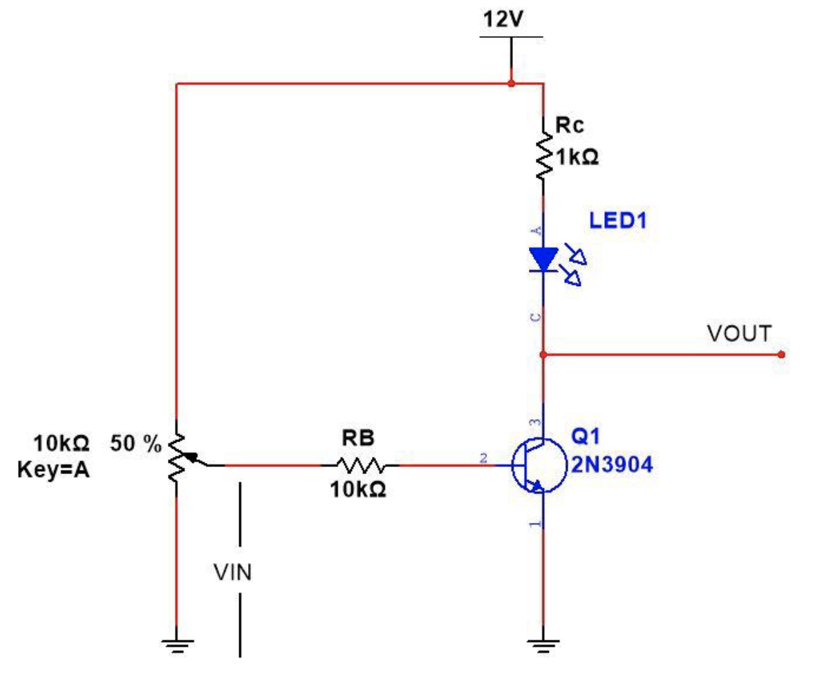 Solved 12V Rc 1kΩ LED1 VOUT 10kΩ 50 % Key=A RB W 10k. 2 Q1 | Chegg.com