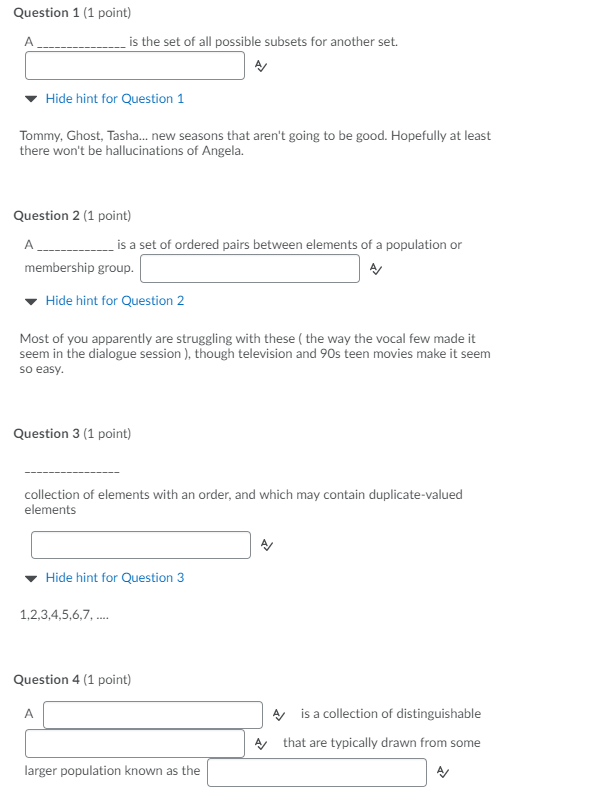 Solved Question 1 (1 point) A is the set of all possible | Chegg.com