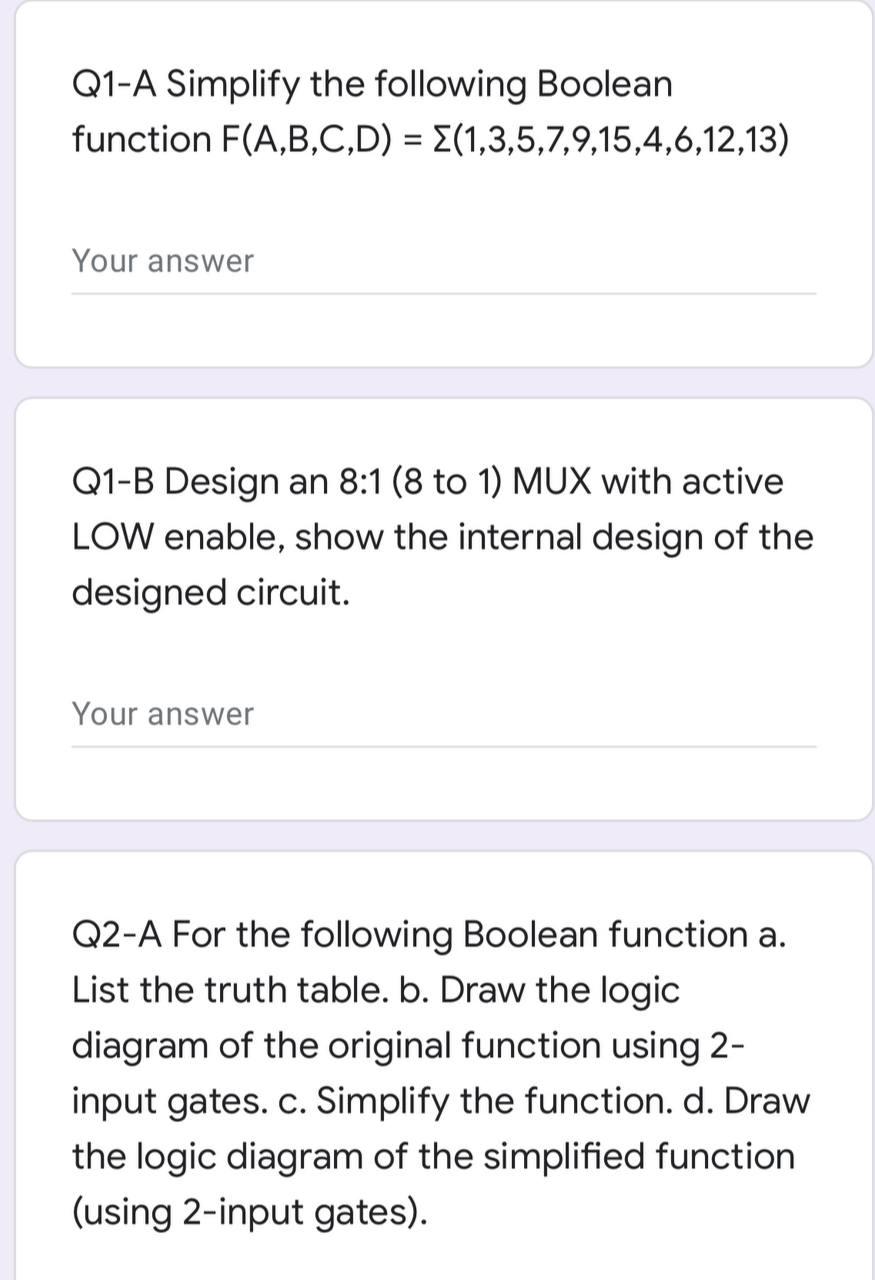 Solved Q1-A Simplify the following Boolean function | Chegg.com