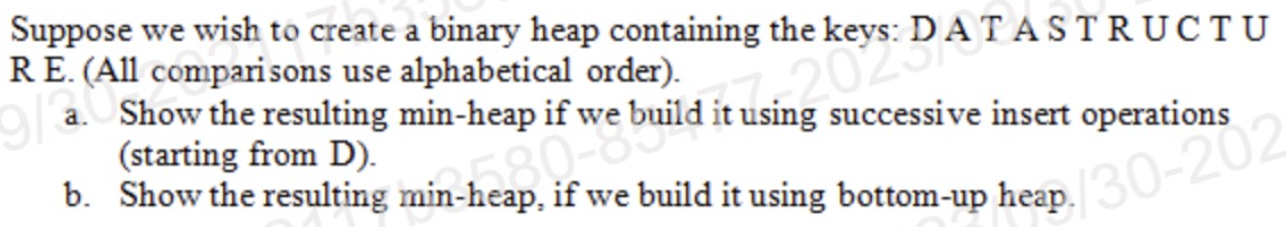 Solved Suppose we wish to create a binary heap containing | Chegg.com