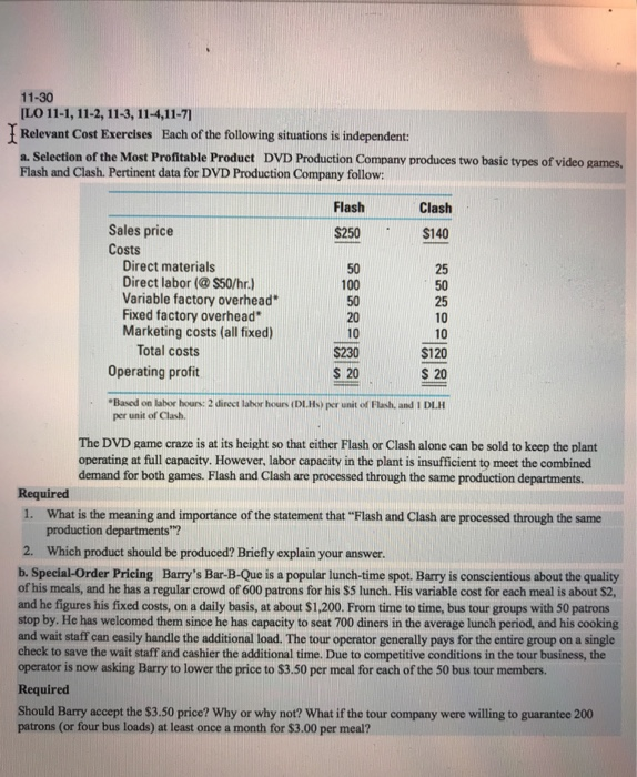 Solved 1130 ILO 111, 112, 113, 114,117 Relevant Cost