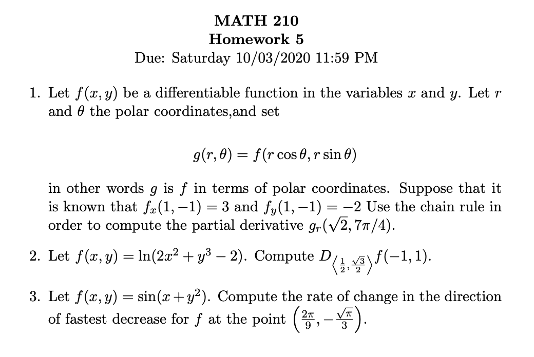 Solved Math 210 Homework 5 Due Saturday 10 03 11 59 Chegg Com