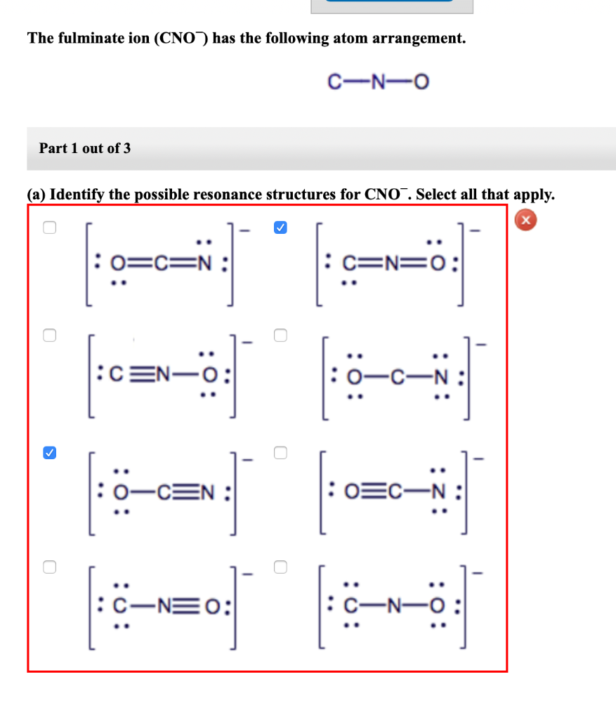 Solved The fulminate ion (CNO) has the following atom