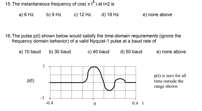 Solved 15 The Instantaneous Frequency Of Cos I Tº At T Chegg Com