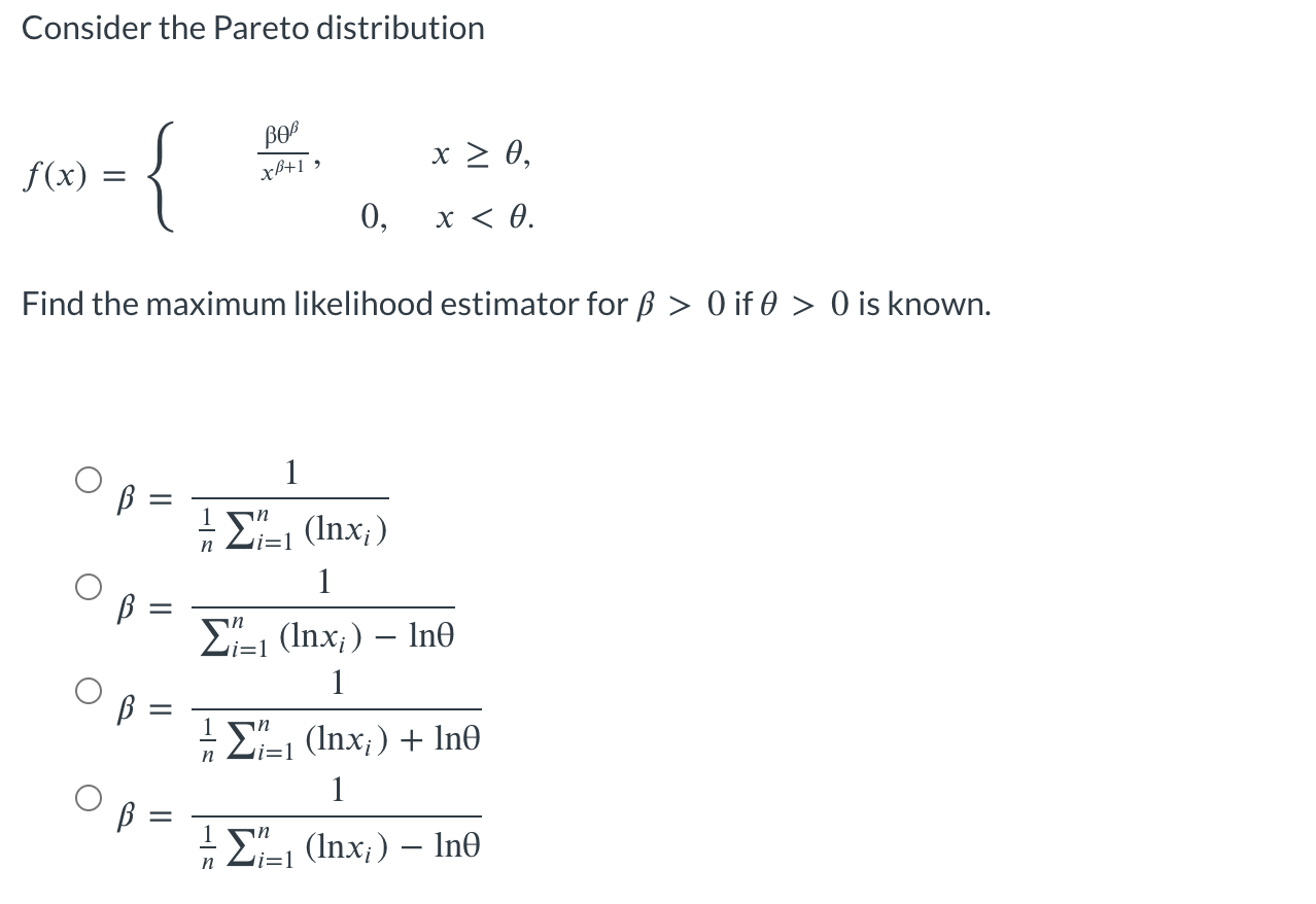 Solved Consider the Pareto distribution | Chegg.com