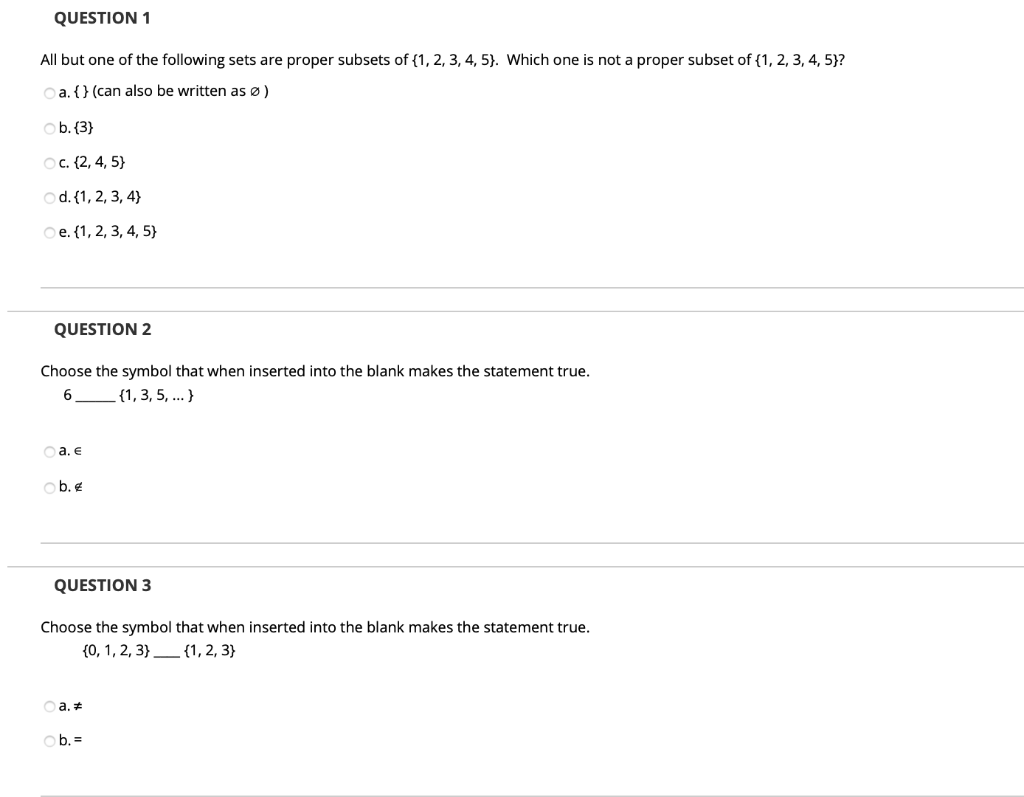 Solved QUESTION 1 All But One Of The Following Sets Are | Chegg.com