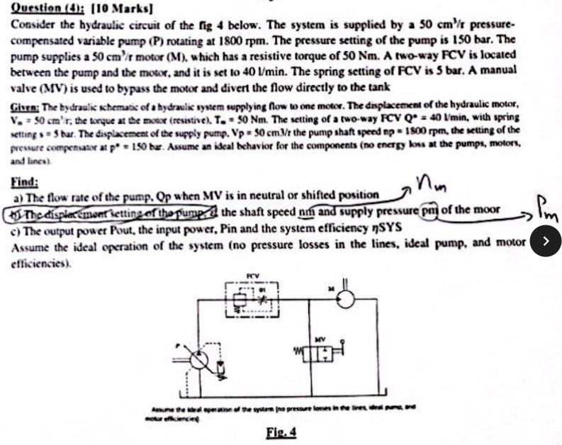 Solved Consider The Hydraulic Circuit Of The Fig 4 Below. | Chegg.com