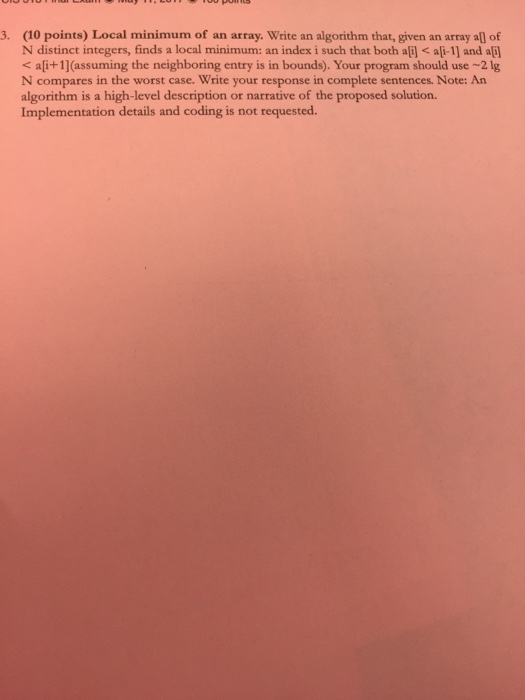Solved Write an algorithm that, given an array a[] of N | Chegg.com