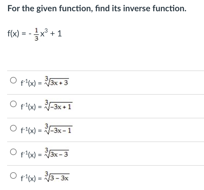 Solved For the given function, find its inverse function. | Chegg.com