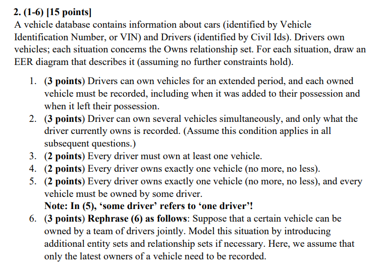 Solved 2. (1-6) [15 points] A vehicle database contains | Chegg.com