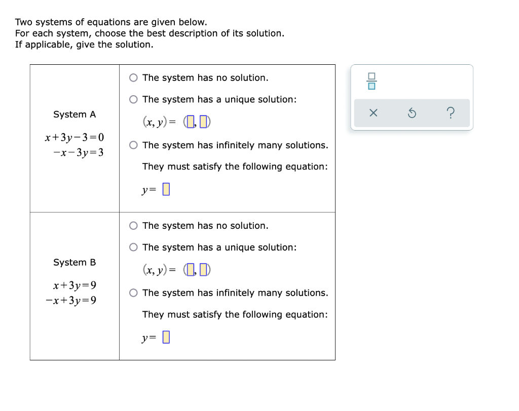 Solved Two Systems Of Equations Are Given Below. For Each | Chegg.com