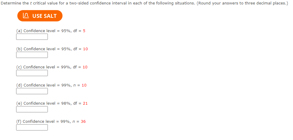 Solved Determine the t critical value for a two-sided | Chegg.com