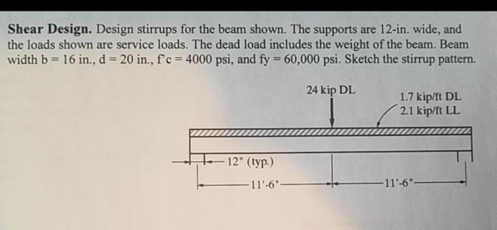 Solved Shear Design. Design stirrups for the beam shown. The | Chegg.com