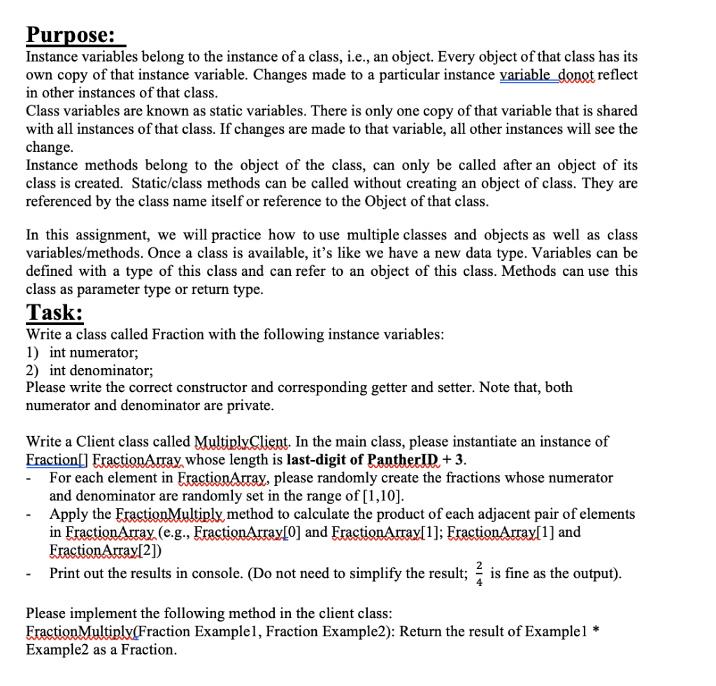 Solved Advanced Java Class Variables/Methods My Panther ID - | Chegg.com