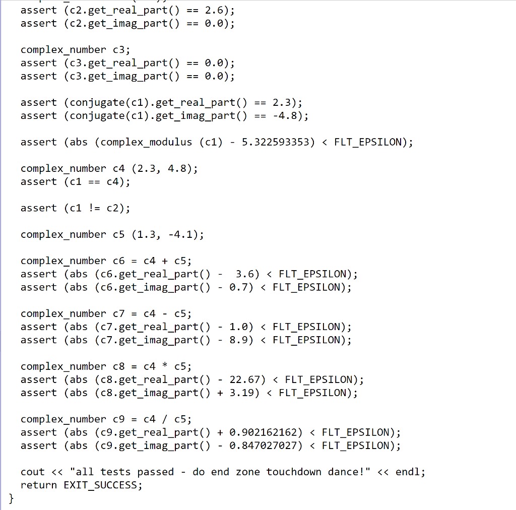 Solved Using C++, write a class for complex numbers. A | Chegg.com