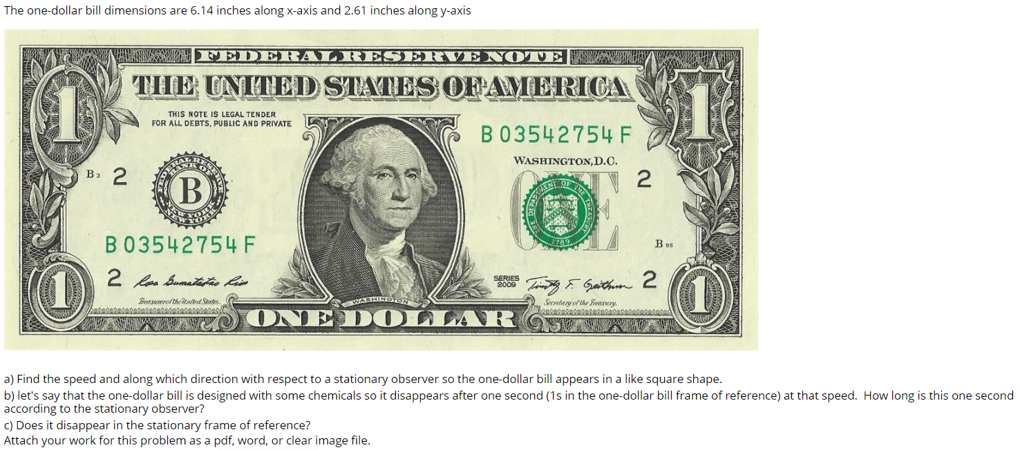 Solved PAMANT OF THE The one-dollar bill dimensions are 6.14 | Chegg.com