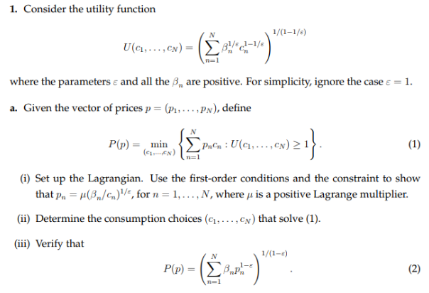 Solved 1. Consider The Utility Function | Chegg.com