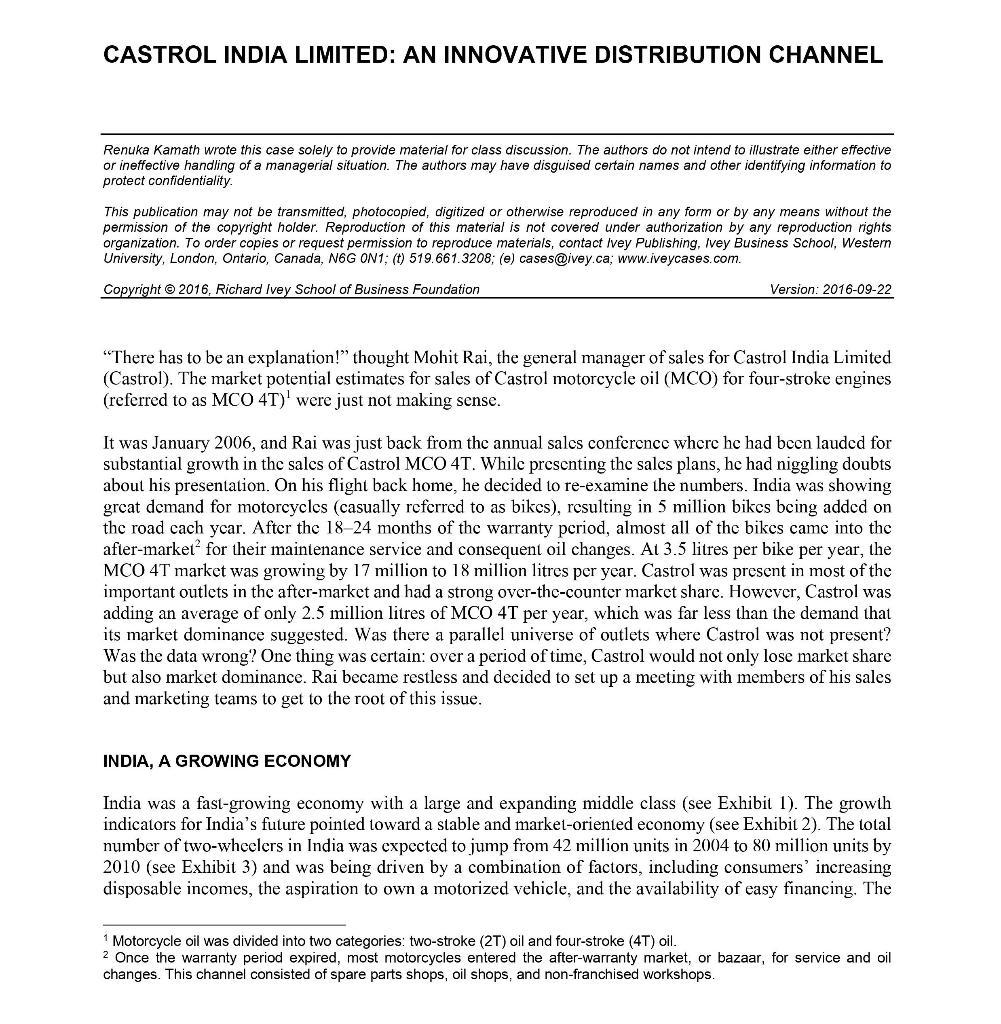 Solved Castrol - An Innovative Distribution Channel (Case | Chegg.com