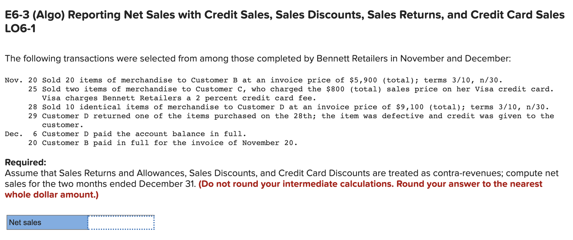 Solved E6-3 (Algo) Reporting Net Sales with Credit Sales