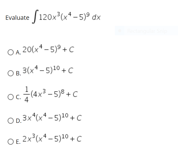 Solved Evaluate S 1x X4 5 º Dx Oa X4 5 º C O Chegg Com