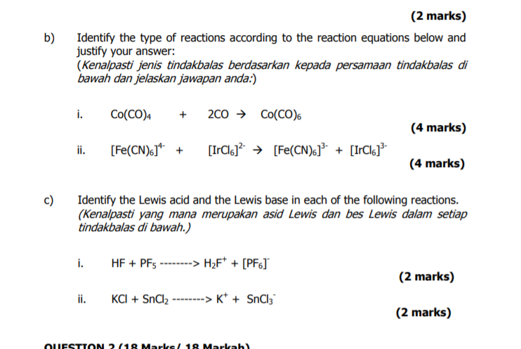 Solved B B) (2 Marks) Identify The Type Of Reactions | Chegg.com