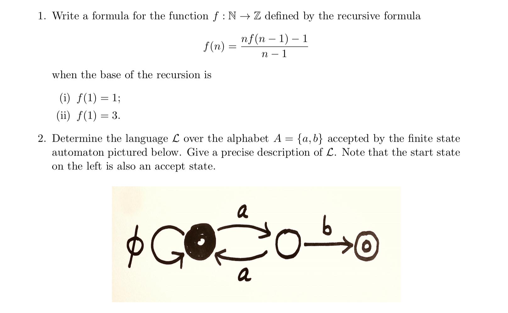 Solved 1. Write a formula for the function f:N + Z defined | Chegg.com