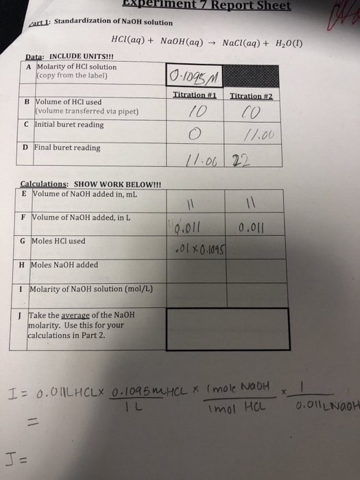 Solved Experiment ReportSheet art 1: Standardization of NaOH | Chegg.com