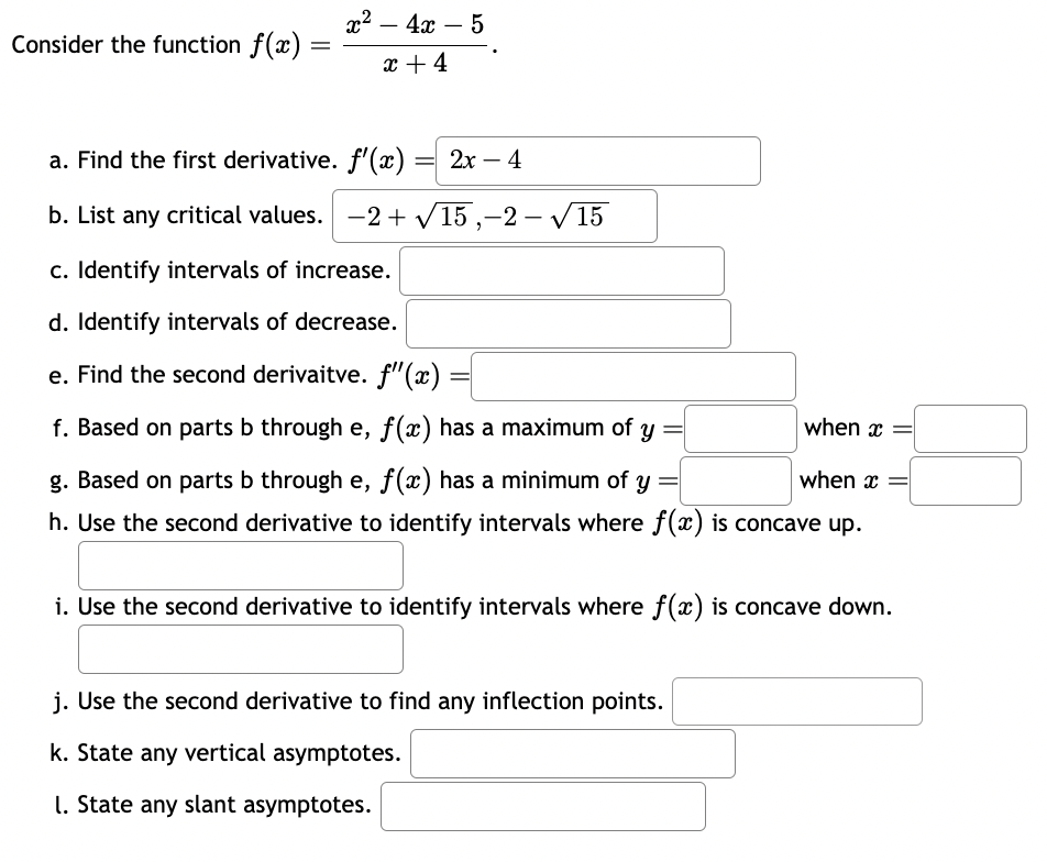 Solved Consider the function f(x)=x2-4x-5x+4.a. ﻿Find the | Chegg.com