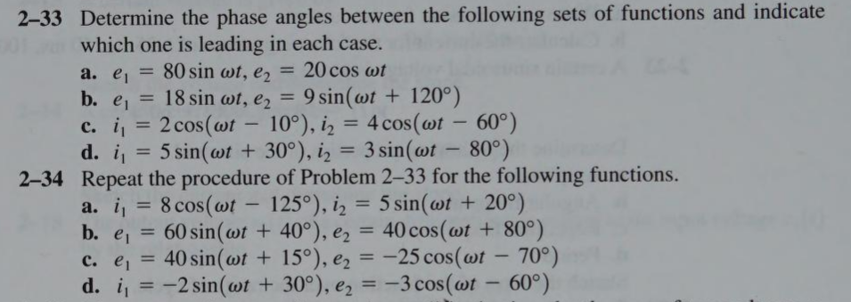 Solved 2-33 Determine the phase angles between the following | Chegg.com