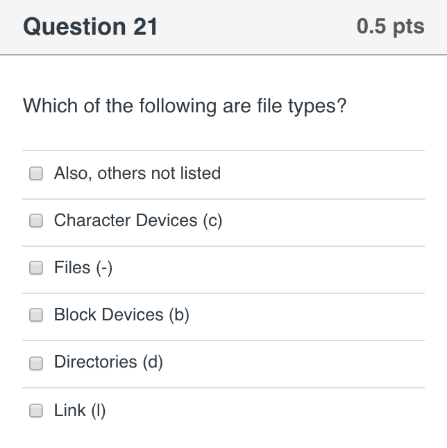 Solved 0.5 pts Question 21 Which of the following are file | Chegg.com