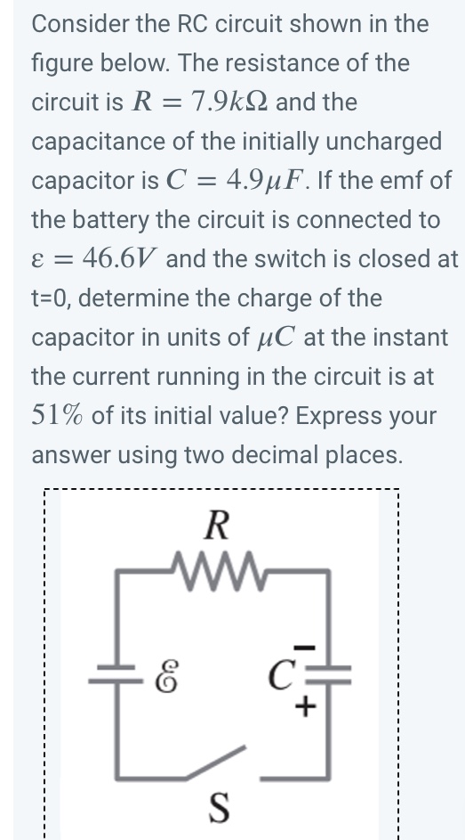 Solved Consider the RC circuit shown in the figure below. | Chegg.com