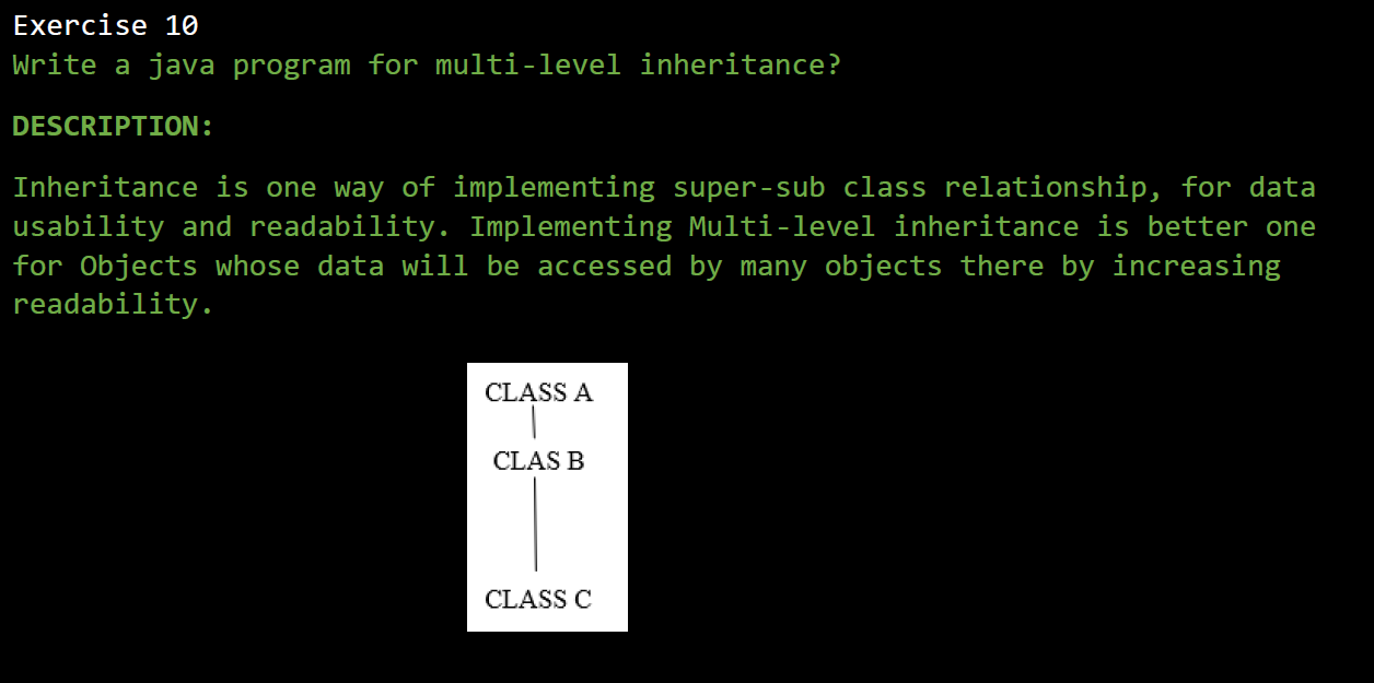 Solved Exercise 09 Write a java program to give the example | Chegg.com