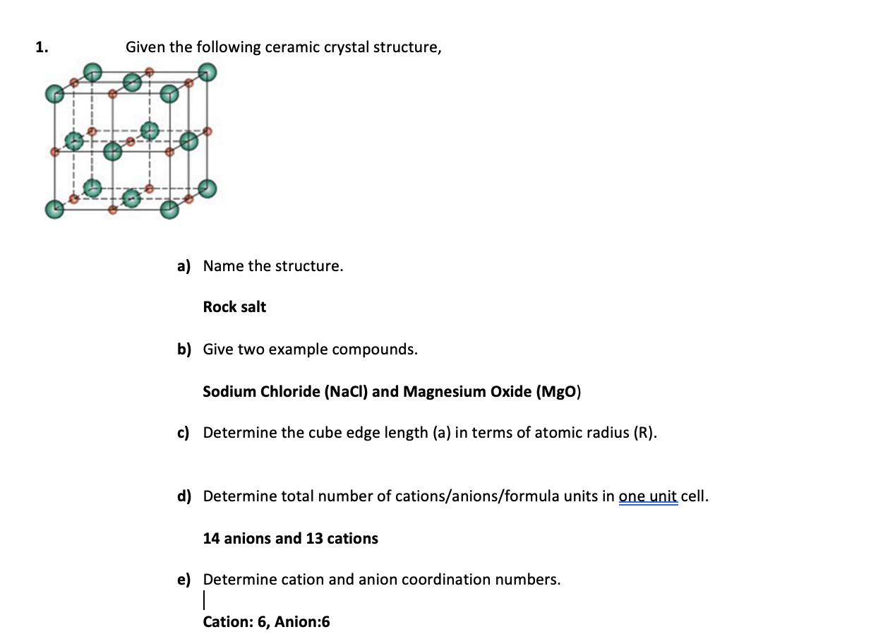 Solved 1 Given The Following Ceramic Crystal Structure A Chegg Com