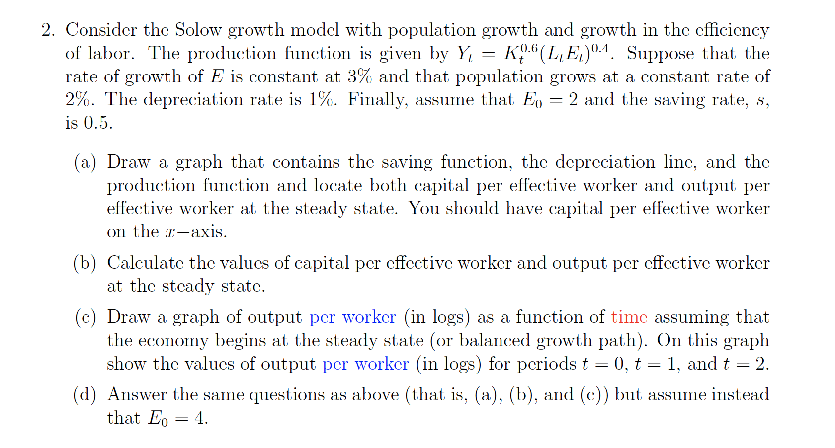 2. Consider the Solow growth model with population | Chegg.com