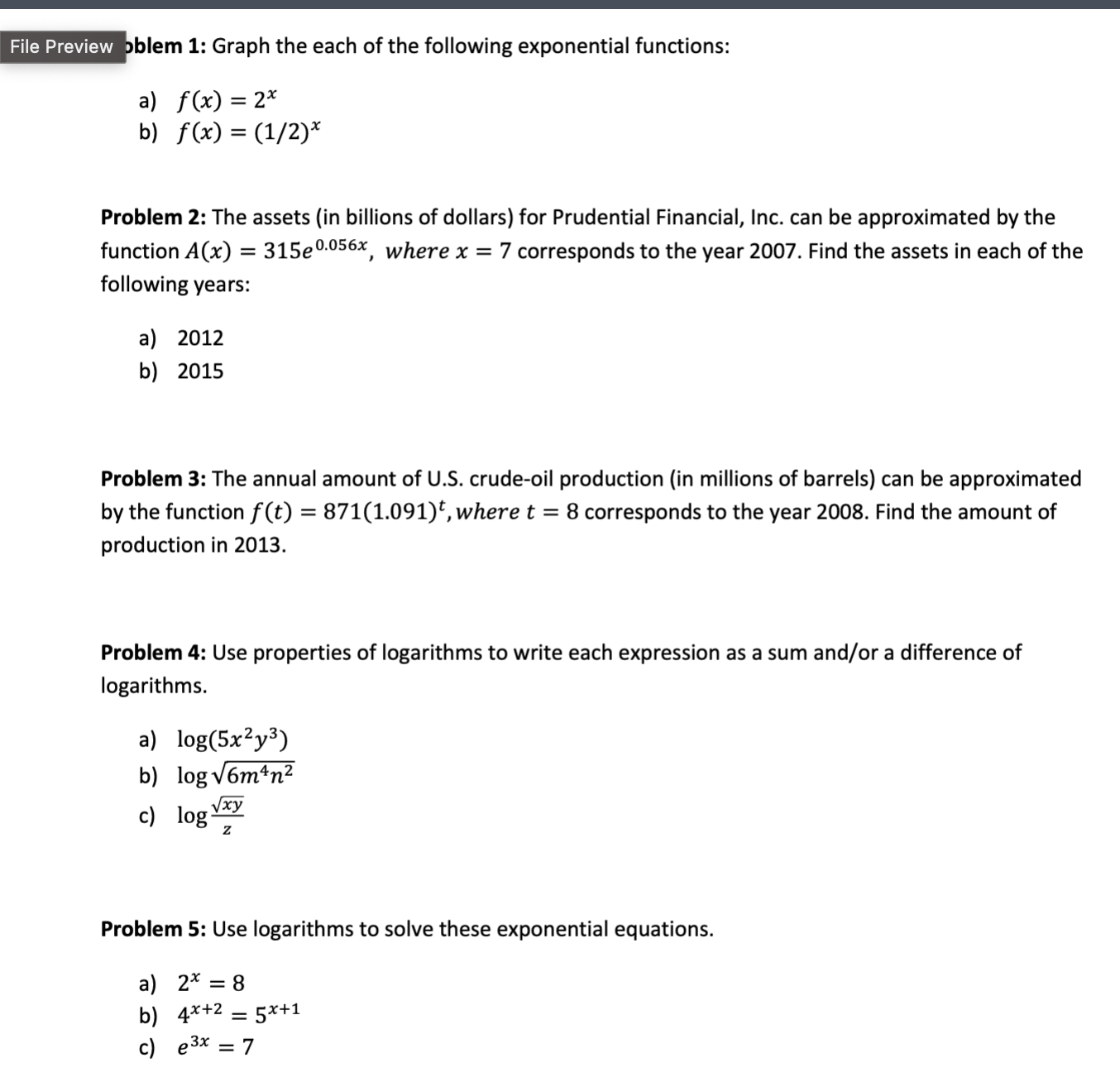 Solved File Preview oblem 1: Graph the each of the following | Chegg.com