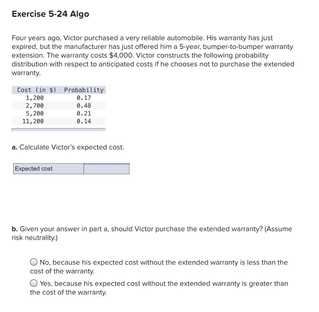 Solved Exercise 524 Algo Four years ago, Victor purchased a