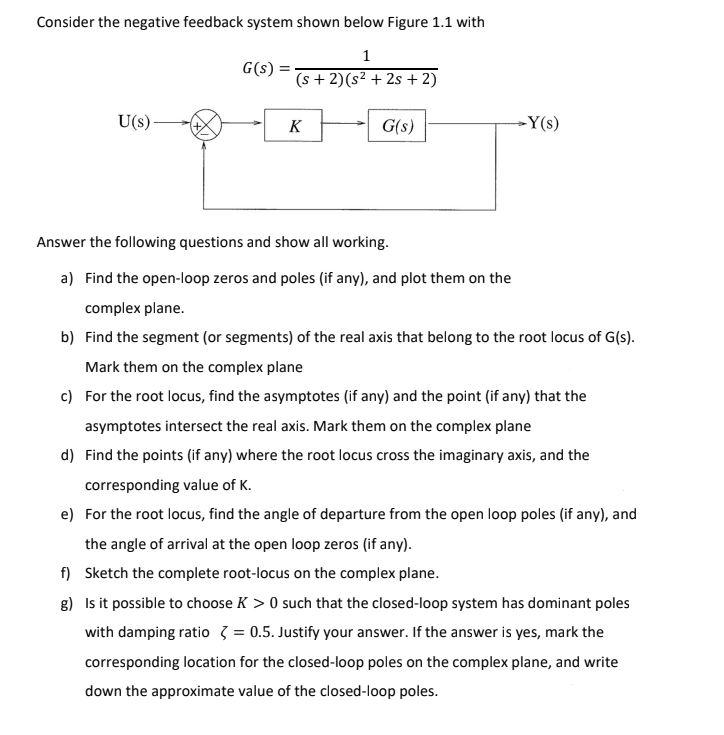 Solved Consider the negative feedback system shown below | Chegg.com