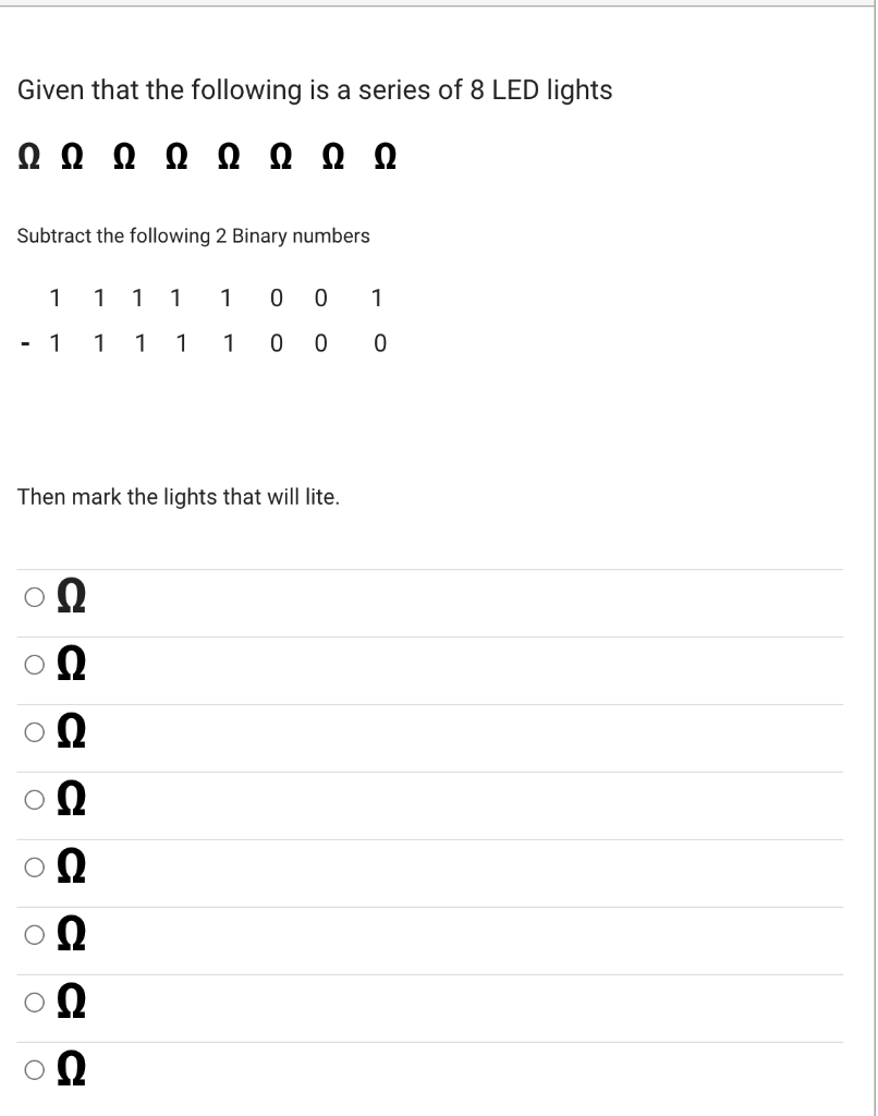 Solved Given that the following is a series of 8 LED lights | Chegg.com
