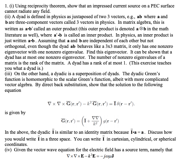 1. (1) Using Reciprocity Theorem, Show That An | Chegg.com