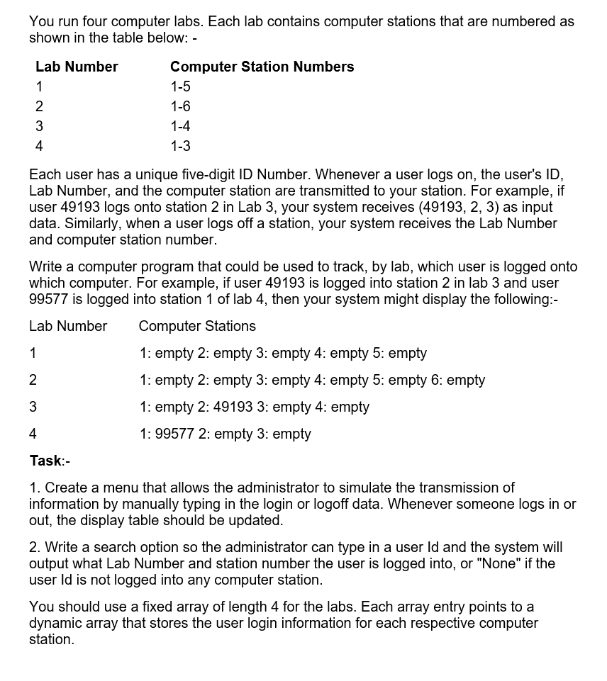 Solved You run four computer labs. Each lab contains | Chegg.com