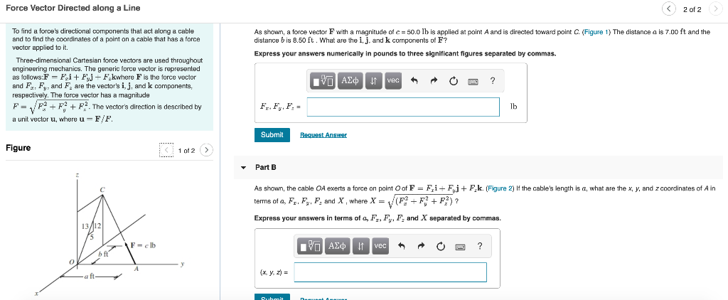 Solved Force Vector Directed along a Line 2 of 2 As shown, a | Chegg.com