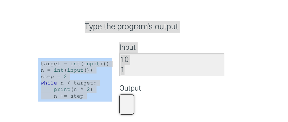 Solved Type the program's output target = int(input()) n = | Chegg.com