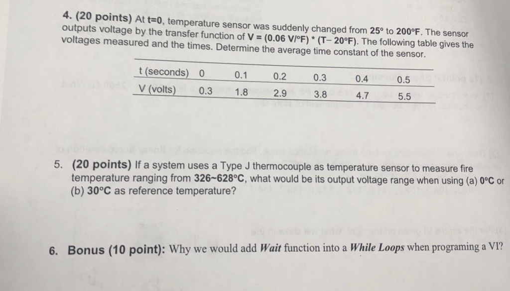 Solved 4. (20 points) At t-0, temperature sensor was | Chegg.com