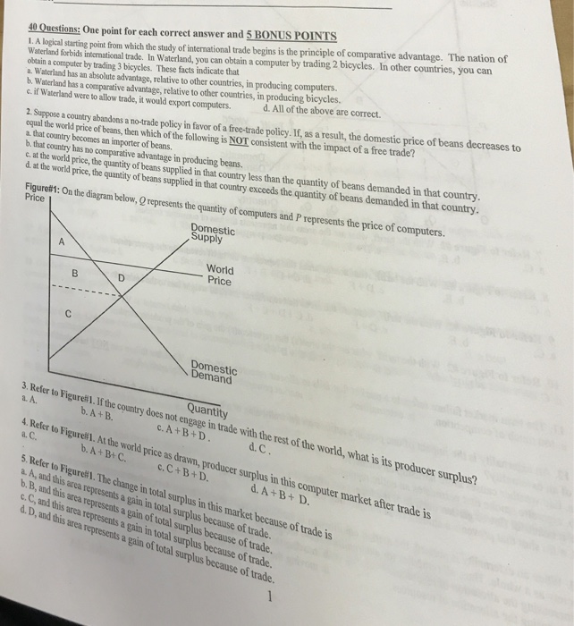 Solved 40 Questions: One point for each correct answer and 5 | Chegg.com