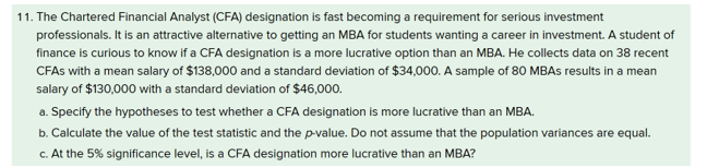 Solved 11. The Chartered Financial Analyst (CFA) designation | Chegg.com
