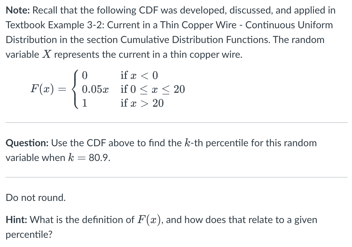 Cdf Question Examples Solved Note: Recall that the following CDF was developed, | Chegg.com