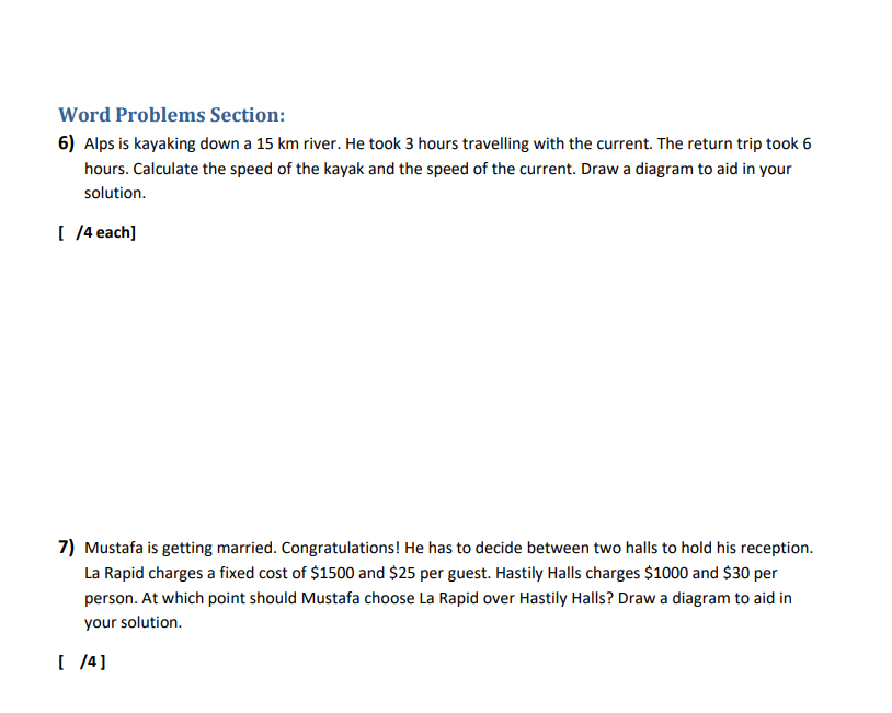 Solved Word Problems Section: 6) Alps is kayaking down a 15 | Chegg.com